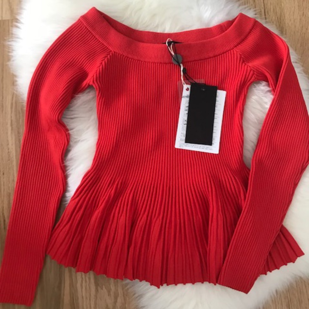 Kendall & Kylie Ribbed Peplum Red Sweater